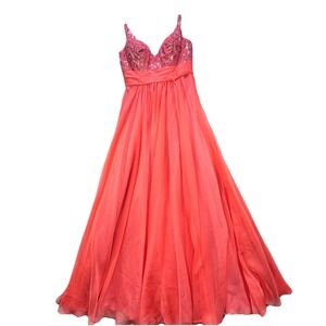 Cache Dress Vintage Long Maxi Y2K Ball Gown Prom‎ Size 8 Pink Coral Sequin Fairy